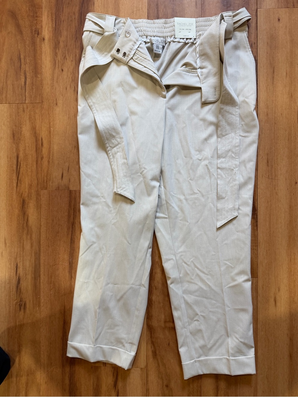 Rachel Zoe Light Tan Paperbag Waist Chinos with Self Tie